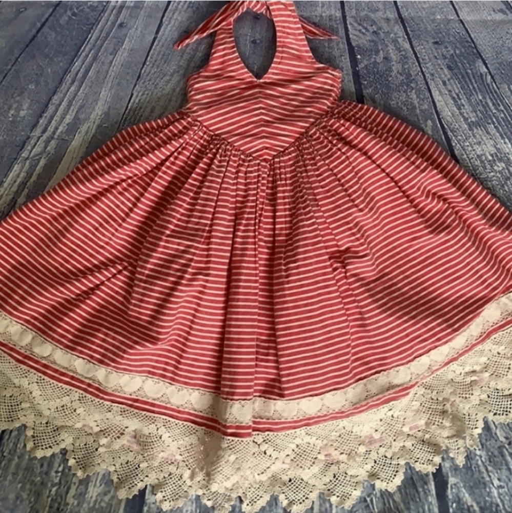 Dollcake country red & white lace Halter Dress